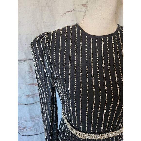 Mac Duggal Long Puff Sleeve Sequin Embellished Column Midi Dress Size 6 NWT - Picture 8 of 9